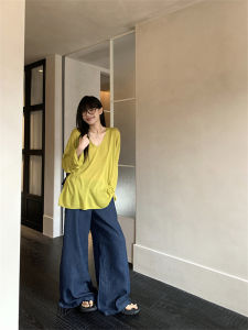 Áo Chống Nắng Cổ Chữ V Tay Dài Mỏng Kiểu Pháp Thanh Lịch Áo Thun Nữ Mùa Hè Rộng Rãi Thoải Mái Đa Năng Che Phủ Áo Thun