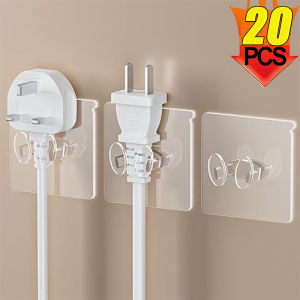 20Pcs Wall Mount Power Plug Storage Hooks / Punch-free Power Cord Hanging Hook Rack / Transparent Self Adhesive Hanger