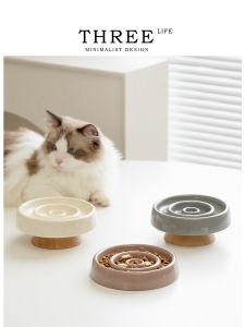Tlife Ceramic Cat Food Bowl Slow Feeder Neck Protection Pet Supplies Cat Bowl Cat Food Dish Universal Design Pet Accessories
