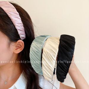 Retro Satin Pleated Hairband Womens New Style High Forehead Headband Daily Face Washing Anti-Slip Hair Ties Outdoor Wear