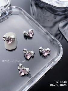 10 Chiếc Trang Trí Móng Tay Kim Loại Cao Cấp Màu Bạc Hồng Hình Kim Cương 3D Lấp Lánh Hình Nơ Bướm Trái Tim Dùng Trang Trí Nail