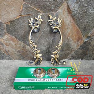Gagang Pintu Rumah Kuningan Kunci Motif Cakar Antik 28 cm 2 Pcs