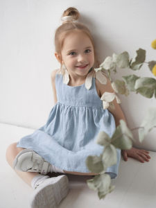 Cotton Linen Girls Dress Summer Butterfly Knot Linen Halterneck Holiday Doll A-Line Vest Skirt Child Clothing Daily Wear