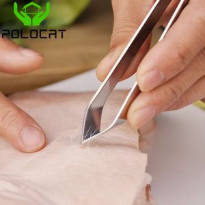 Polocat Stainless Steel Chicken Feather Plucking Pliers Fish Bone Plucking Tweezers Hair Removal Tweezers for Kitchen