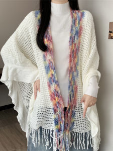 Minimalist High-End Feelings Womens Fashion 2025 Autumn Ethnic Style Shawl Scarf Travel Open Cardigan Korean Version Loose Fit