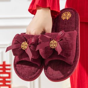 MIDANGDANG | Wedding Slippers Linen Red Light Luxury