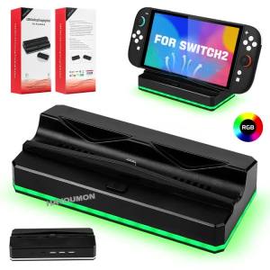 Portable Charging Dock For NS Switch 2 With Cooling Fan USB 3.0 Port 8 RGB Light For Switch 2 Gaming Console Accessories