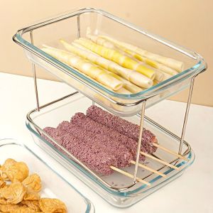 Rotating Double Layer Dish Rack for Hot Pot Glass