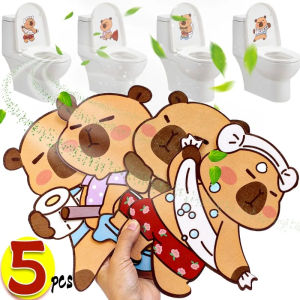 5Pcs Cute Capybara Toilet Deodorant Stickers Remove Odor Lemon Jasmine Fragrant Paster Home Bathroom Toilet Decorations Stickers