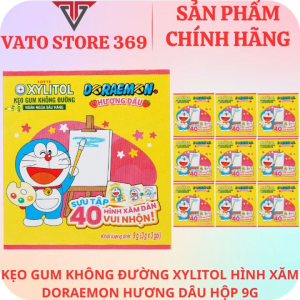 Kẹo gum không đường LOTTE XYLITOL hình xăm doraemon hương dâu hộp 9g