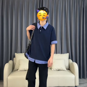 Áo Thun Polo Tay Ngắn Mùa Hè Màu Xanh Lam Cho Nam Áo Thun Cotton Dáng Rộng Thường Ngày Không Có Thắt Lưng Không Có Tay Dài