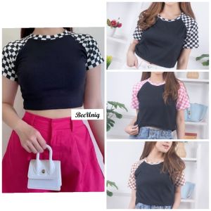 BeeUniq Kaos Black Chess Crop Top RIB / Crop Tee Korean