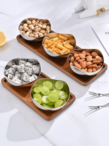 เรียบหรู 304 สแตนเลสกลีบผลไม้ถาดสูงค่าความงามห้องนั่งเล่นชาตารางขนมขบเคี้ยวผลไม้ถาดสไตล์หรูหรา