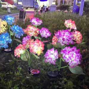3 Heads Solar Hydrangea Light LED Artificial Flower Lights Used For Outdoor Yard Lawn Light GardenLawnFencePathway Decoration