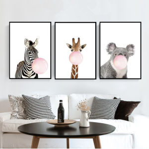 Modern Minimalist Cartoon Pink Zebra Balloon Animal Childrens Room Decorative Painting Bedroom Wall Hanging Artwork without Frame