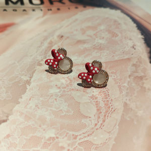 Cute Mickey Mouse Earrings Red Girl Heart Silver Ear Studs Sweet Mouse Ear Jewelry Korean Style Alloy Fashion Jewelry