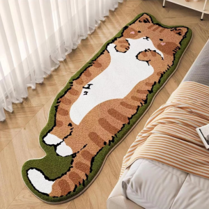 VIKAMA Lying Long Cat Cartoon Printed Bedside Running Carpet Non Slip Washable Floor Mat Bedroom Floor Mat Home Decoration