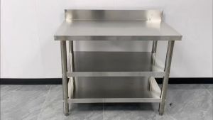 WEIAIBLD Stainless Kitchen Table 3-Layer 304 Stainless Steel Table Heavy Duty Workbench with Knife Groove Kitchen Table for Food Preparation in Kitchens Restaurants (with Foot Pads)
