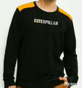 Jaket Sweater Caterpillar 2 Warna Hitam Kombinasi Kuning Pakaian Casual Basic Pria/Wanita Ready Size S/M/L/XL/XXL/3XL