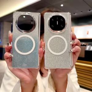 เหมาะสำหรับ HuaWei Mate X6X5คู่เคสโทรศัพท์มือถือ X3บุคลิกเคสผงแวววาวโปร่งใสแกนกลางป้องกันหน้าจอพับเคสแบบพับปิดได้เคสฝาหลังแฟชั่นป้องกันการตก