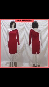 20062 Dress Midi Wanita Scuba Model Oneshoulder - Gaun Pesta Party Natal Tahun Baru Imlek Merah Hitam