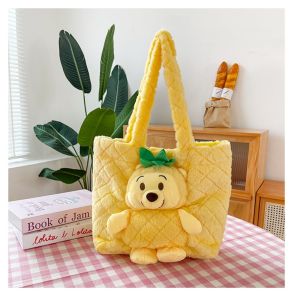 Adorable Large Capacity Plush Shoulder Bag for Girls Winter Pineapple Winnie Cartoon Bag Children Versatile Sweet Female Bag