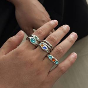 Ingemark | Ingemark 6 Pcs/Set Hip Hop Colorful Rhinestone Stackable Open Ring for Men Creative Irregular Adjustable Ring Punk Rock Jewelry