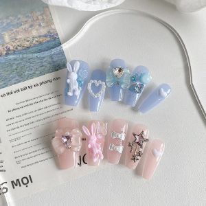 10 Móng Tay Giả Hình Quan Tài Thiết Kế Vịt Mào Vàng Thỏ Màu Hồng Xanh Làm Thủ Công Dành Cho Nữ Halloween