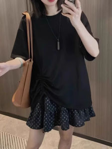 เสื้อยืดสีดำมีเชือกผูกแขนสั้นสำหรับผู้หญิงในช่วงฤดูร้อน ทรงหลวม คลุมหน้าท้อง ทรงหลวม ทรงหลวม ทรงหลวม