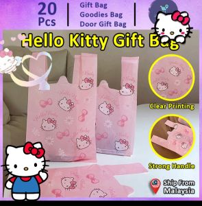 Gift Bag 20pcs Goodies Bag Door Gift Birthday Kids Wedding Party (50)Hello Kitty Pink Hello KT Baby Cartoon Snacks Vest Singlet Packaging Plastic Bag