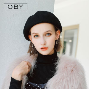 Mũ Beret Nữ Mùa Thu Đông Lụa Sợi Dệt Kim Phong Cách Hàn Quốc Nhật Bản Mũ Bé Gái Mỏng Màu Đen Mũ Họa Sĩ Mũ Ôm Đầu Thời Trang