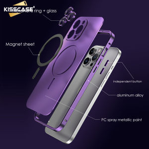 【With Lens Films】KISSCASE Luxury Aluminium Alloy Metal Frame Bumper Snap Buckle Case For iPhone 14 Pro Max 13 12 with Lens Camera Glass Protector Ring Magsafe Wireless Charging Phone BackCover