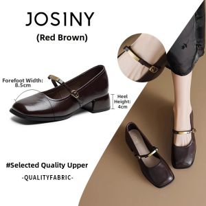 Josiny | Womens New Spring 2026 Chunky High Heel Black Mary Jane Shoes