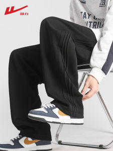 กางเกงขายาวทรงตรงผ้าขนแกะหนาสำหรับผู้ชาย กางเกงวอร์มกีฬาลำลองฤดูใบไม้ผลิและฤดูใบไม้ร่วง กางเกงขายาวทรงหลวมสบาย ๆ ผ้าฝ้ายผสมโพลีเอสเตอร์