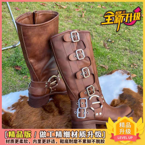BROWN MARTIN BOOTS Womens 2025 New Vintage Over-Knee Long Tube Boots Western Cowboy Knight Boots Leather Upper Rubber Sole