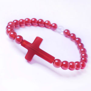 SHISHANGMEIDI | Handmade Cross Red Agate Bracelet White Crystal