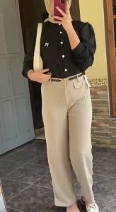 ORO PANTS CELANA KNIT LOOSE PANTS HIGHWAIST CELANA KERJA WANITA ANTI KUSUT