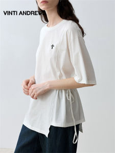 Irregular Neckline Rope Detail Design T-Shirt