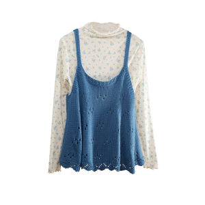  Blue and White Floral Two-piece Set Long Sleeve T-Shirt