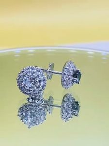 Khuyên tai bạc nữ xi 3 lớp bạch kim kiểu tron tầng đá chủ 4li Bông tai nữ bạc chủ đính kim cương moissanite Mỹ kiểm định GRA màu trắng màu xanh Hoa tai bạc thật mạ vàng trắng đẹp KIM LỘC PHÁT BT2TV4L