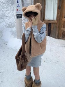Warmth Bear Ear Lamb Fur Cotton Vest Jacket Womens Small Size Winter 2025 New Style Layered Wearable Cotton Clothing