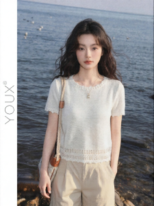 YOUXIANG | Áo Knit Slim Thêu Ren