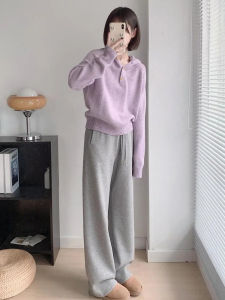 Chic Purple Hoodie And Grey Casual Pants Womens Set Korean Style Long Sleeve Adult Winter Fashion Ensemble Hat Not Included