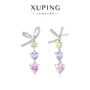 XUPING | Bông Tai Hình Tim Kết Nút Bướm Ba Màu Có Rơi
