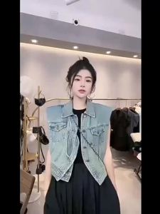 《406》European Goods Fashion Denim Vest Coat Womens Spring and Summer New Arrival Loose Figure Flattering Sleeveless Vest Waistcoat Short Tops
