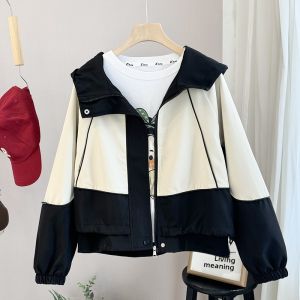 LIYANGANG | Hooded Color-blocked Fake Two-pieces Jacket