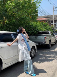 กระโปรงสั้นผ้าลูกไม้สไตล์เกาหลีสำหรับผู้หญิง ฤดูใบไม้ผลิ 2025 กระโปรงทรงเอเอวสูง ไม่มีแผ่นรอง ไม่มีชั้นใน กระโปรงทรงเอ