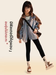 MiiOW | กางเกงยีนส์บุขนแกะหนาสำหรับเด็กผู้หญิง กางเกงขายาวผ้าฝ้ายผสมกันหนาว กางเกงยีนส์ทรงสลิมฟิตสำหรับเด็ก สวมใส่สบาย