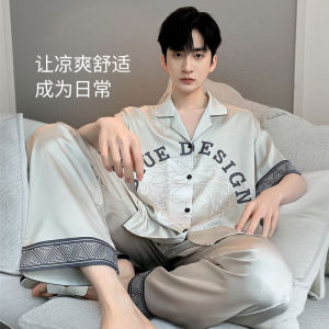 Mens Ice Silk Sleepwear Summer New Style Simulated Silk Satin Home Clothes Set Luxury Short Sleeve Short Pants Comfortable