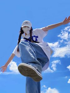 Summer Casual Loose Womens Short Sleeve T-Shirt Half Sleeve Printed Creative Korean Style Cotton Comfortable Fashion Top